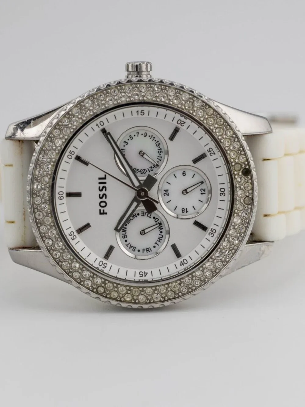 FOSSIL ES3001 Stella White Silicone Quartz Analog Women's Watch New Battery